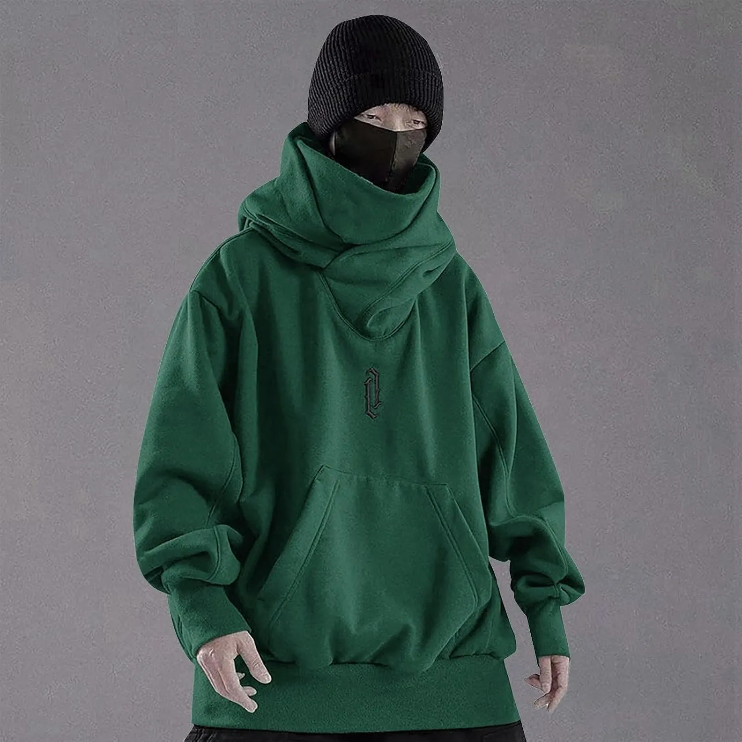 Hoodies for Men Turtleneck Cowl Hoodie Casual Pullover Fall Winter Loose Fit Tops with Embroidery