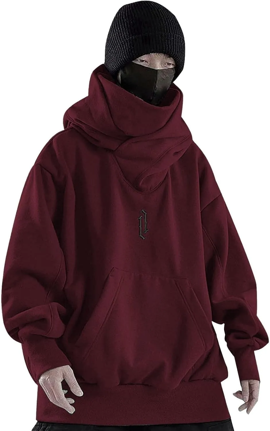 Hoodies for Men Turtleneck Cowl Hoodie Casual Pullover Fall Winter Loose Fit Tops with Embroidery