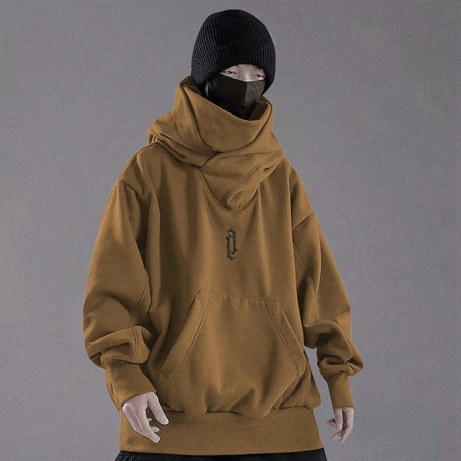 Hoodies for Men Turtleneck Cowl Hoodie Casual Pullover Fall Winter Loose Fit Tops with Embroidery