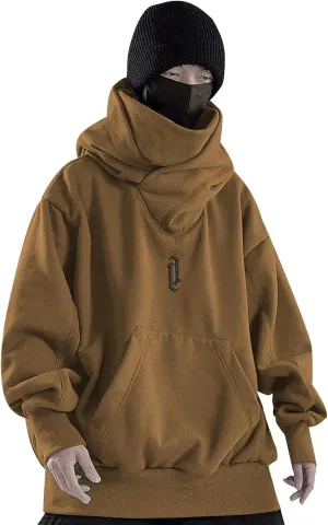 Hoodies for Men Turtleneck Cowl Hoodie Casual Pullover Fall Winter Loose Fit Tops with Embroidery