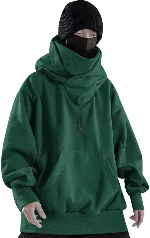Hoodies for Men Turtleneck Cowl Hoodie Casual Pullover Fall Winter Loose Fit Tops with Embroidery