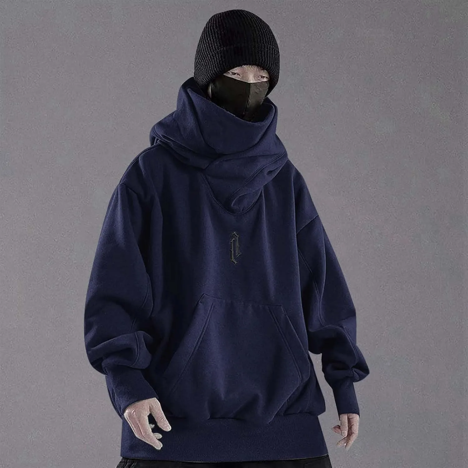 Hoodies for Men Turtleneck Cowl Hoodie Casual Pullover Fall Winter Loose Fit Tops with Embroidery