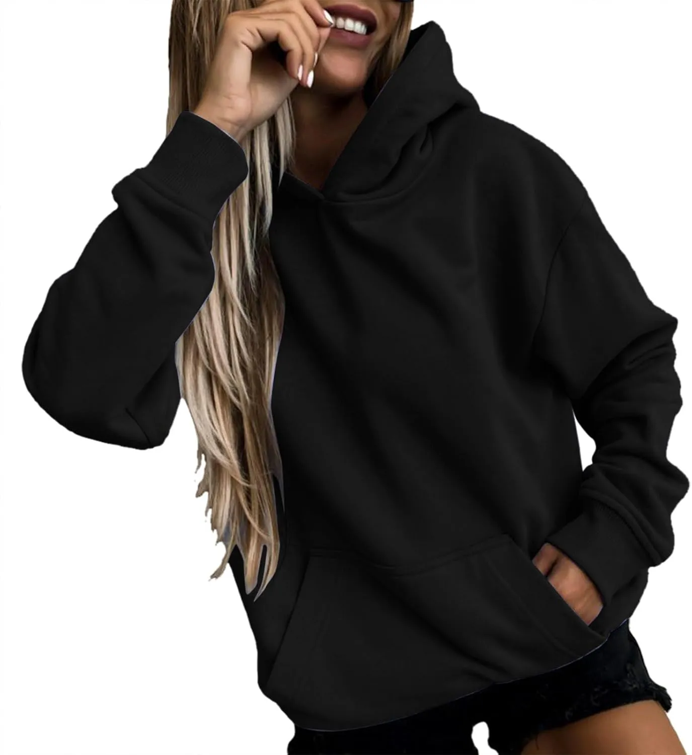 Hoodies For Women Plus Size Long Sleeve Drop Shoulder Casual Sweatshirt Solid Color Drawstring Fashion Sweatshirts