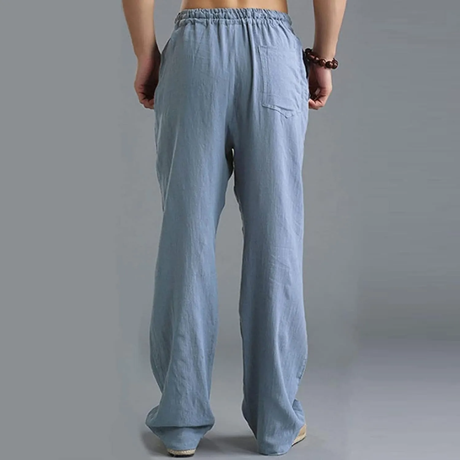 HUANLE Long Pants for Mens Linen Pants Casual Loose Lightweight Drawstring Elastic Waist Summer Yoga Beach Trousers