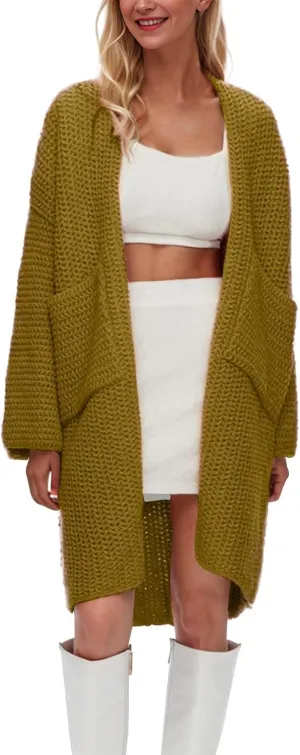 iLH Women's Casual Autumn Cardigan Sweater Solid Color Mid Length Coat Cardigan Women Long Sleeve Fleece Cardigan Top