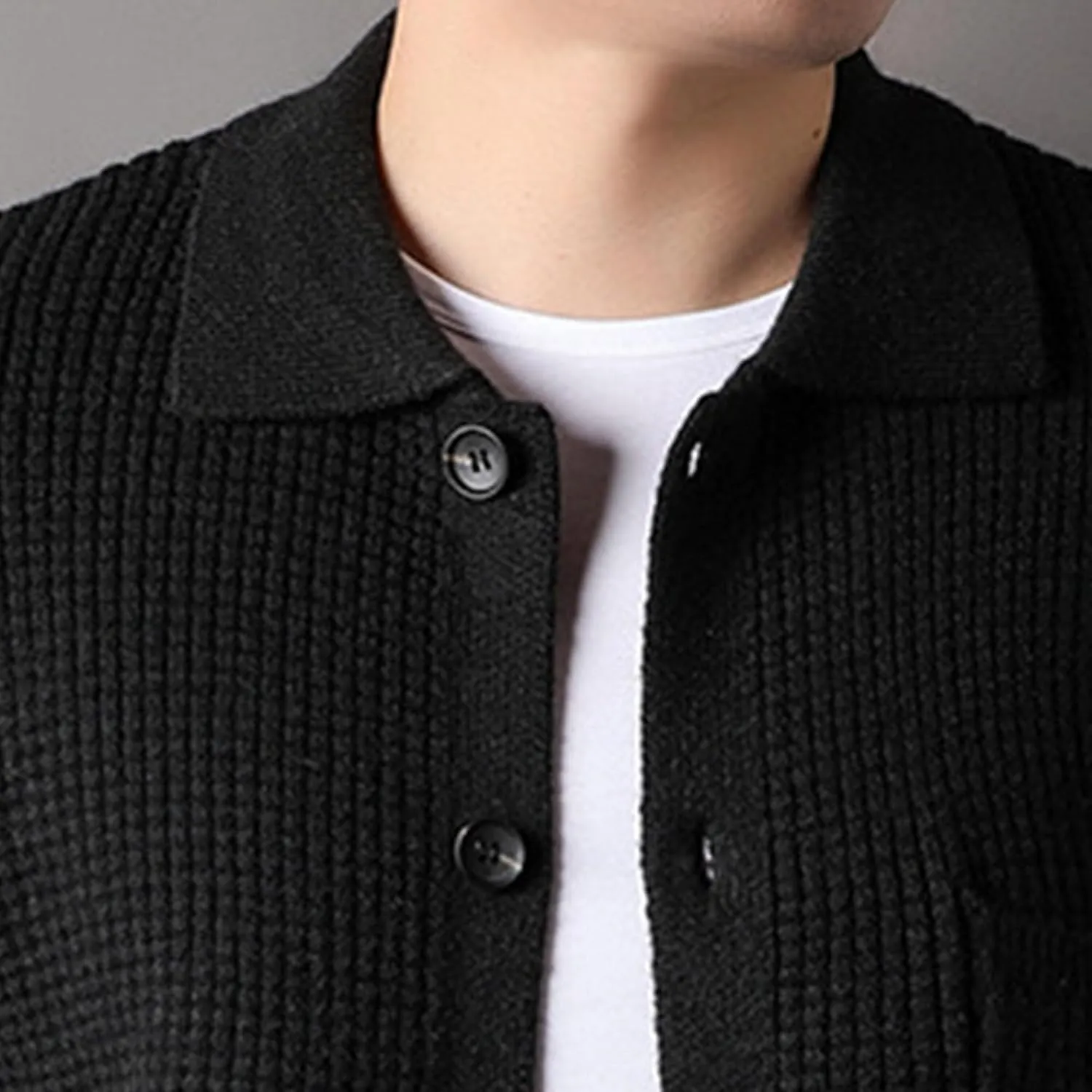 JEKE-DG Men's Lapel Button Down Cardigan Sweater Fashion Loose Sleeve Regular Sweater Casual Open Front Sweaters