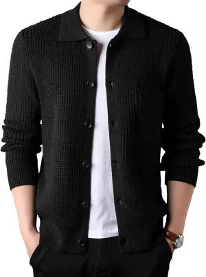 JEKE-DG Men's Lapel Button Down Cardigan Sweater Fashion Loose Sleeve Regular Sweater Casual Open Front Sweaters