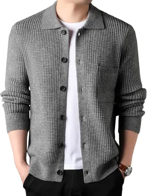 JEKE-DG Men's Lapel Button Down Cardigan Sweater Fashion Loose Sleeve Regular Sweater Casual Open Front Sweaters