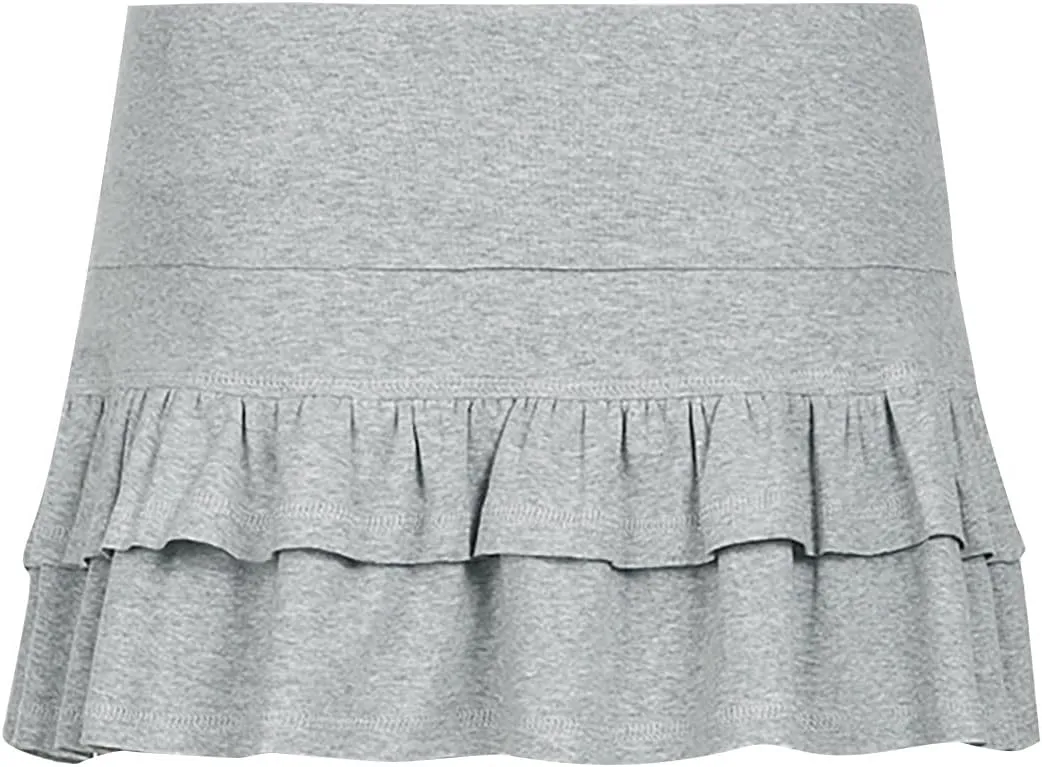 JOAU Women Sweet Ruffle Tiered Mini Skirt Low-Waisted A-Line Pleated Skirts with Shorts Underneath Y2K Club Cute Streetwear