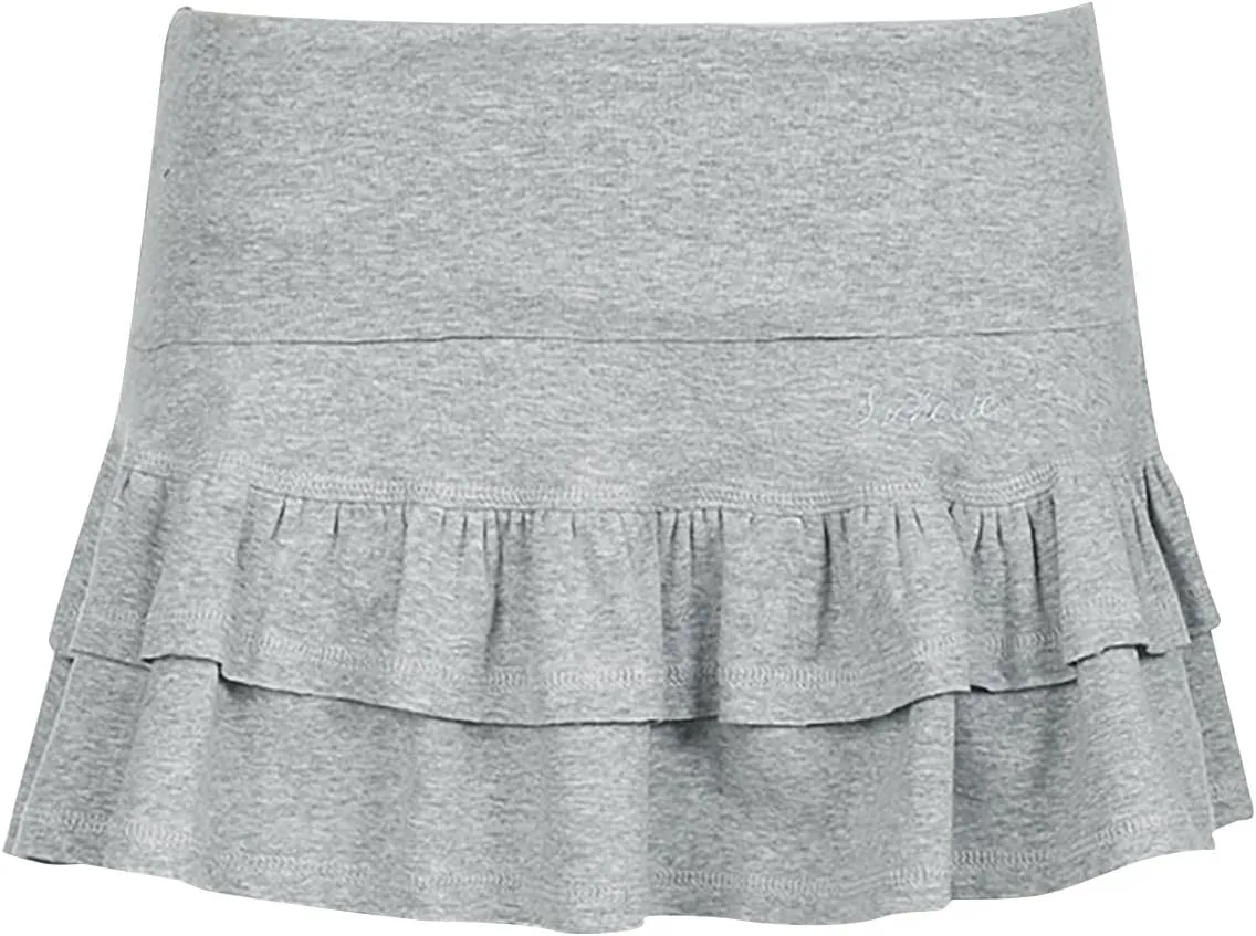 JOAU Women Sweet Ruffle Tiered Mini Skirt Low-Waisted A-Line Pleated Skirts with Shorts Underneath Y2K Club Cute Streetwear