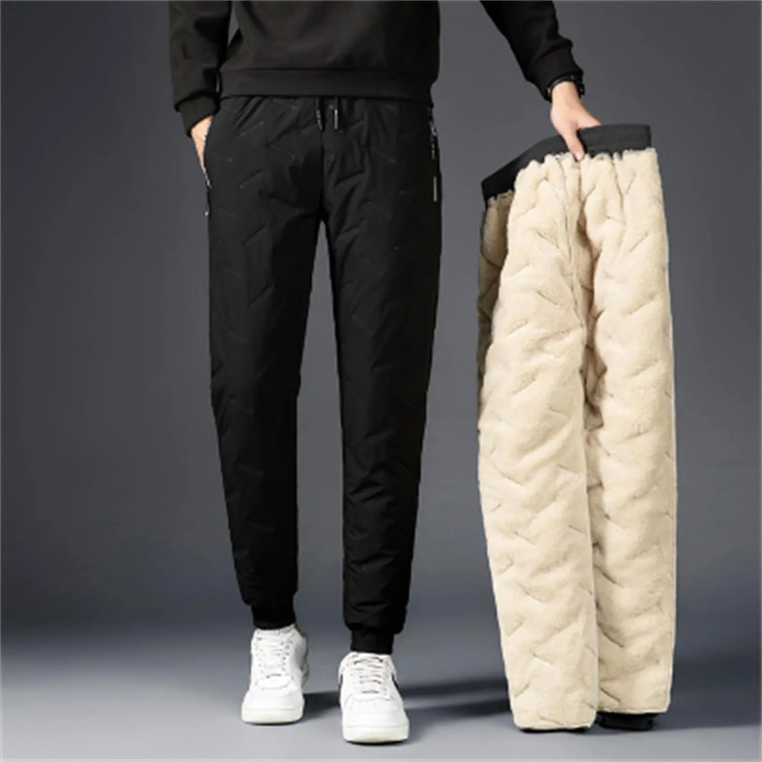 Julidostore Fleece Pants, Unisex Fleece-Lined Waterproof Pants, Soft Winter Warm Fuzzy Joggers Sweatpants