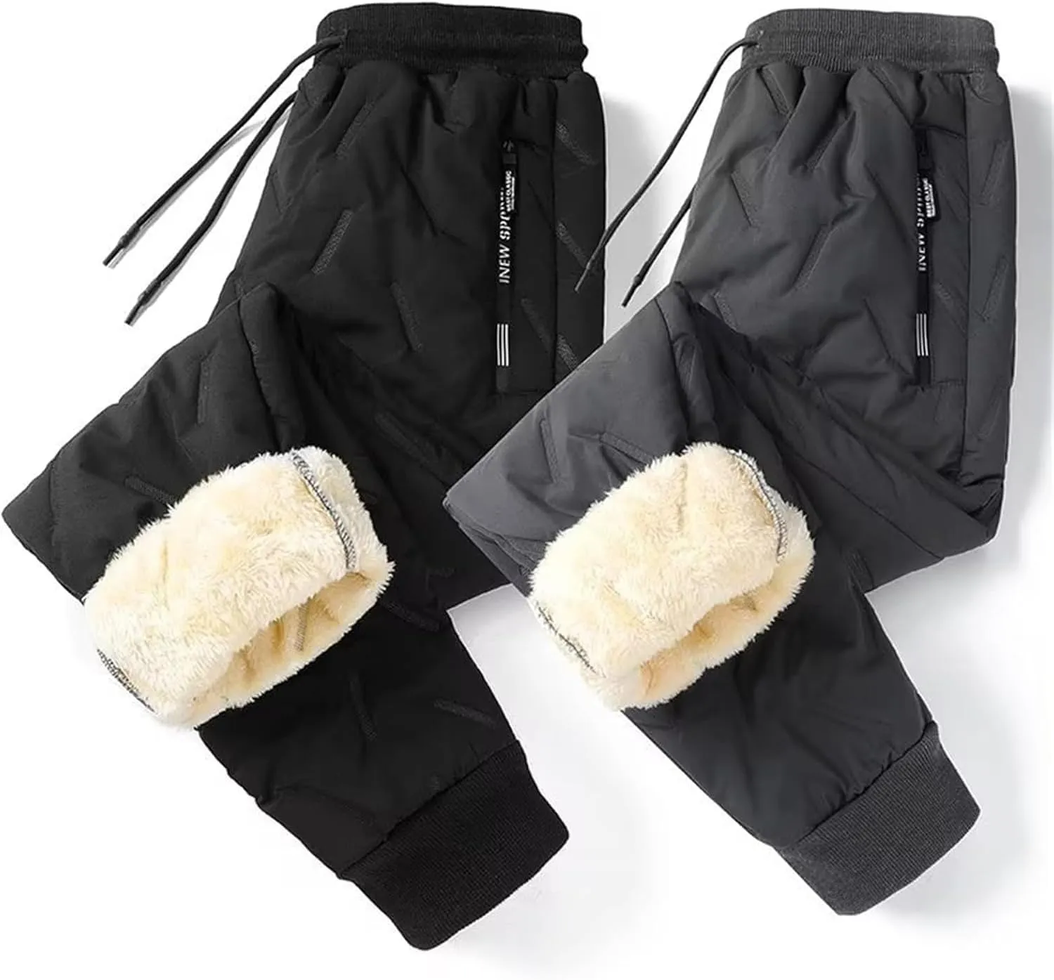 Julidostore Fleece Pants, Unisex Fleece-Lined Waterproof Pants, Soft Winter Warm Fuzzy Joggers Sweatpants