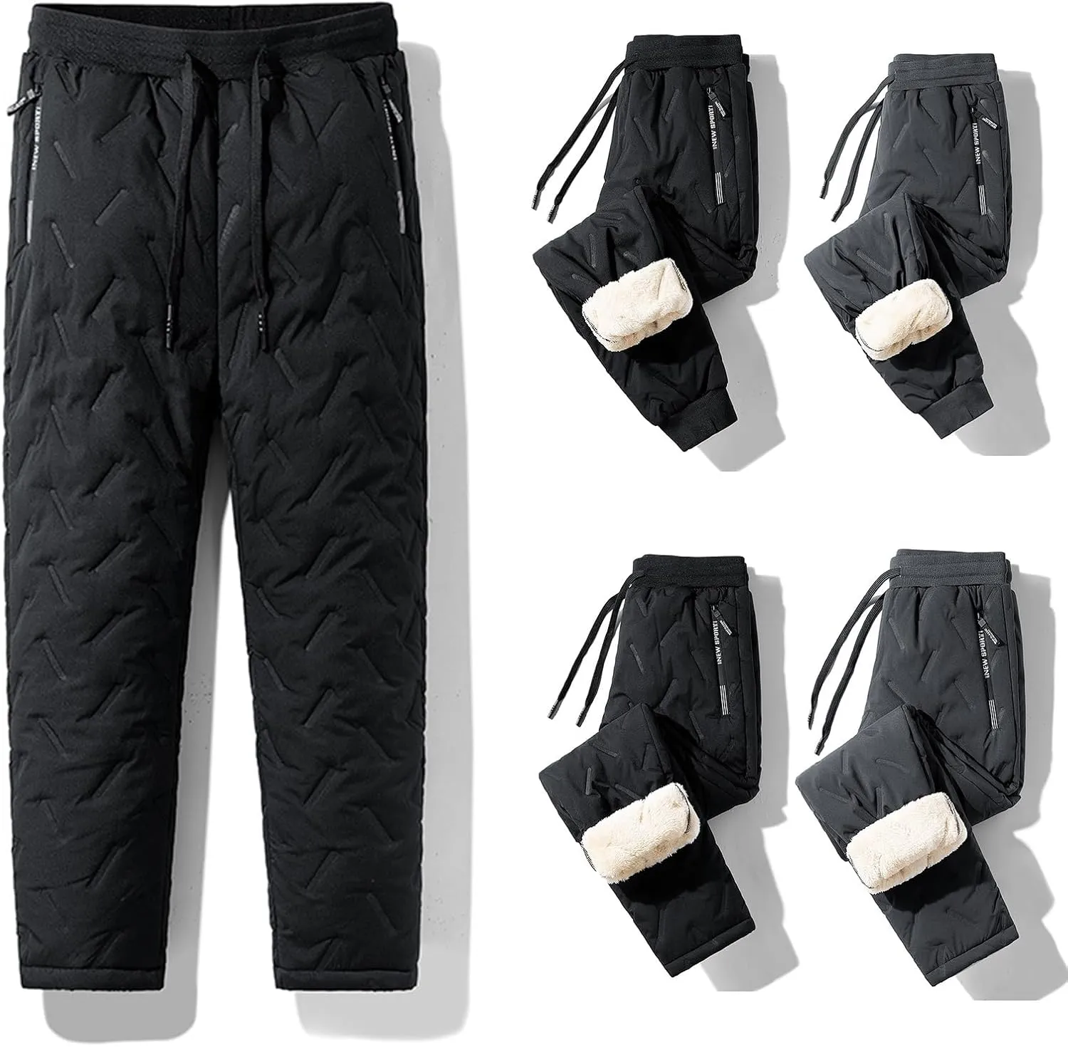 Julidostore Fleece Pants Unisex Fleece-Lined Waterproof Pants Winter Warm Fuzzy Joggers Sweatpants
