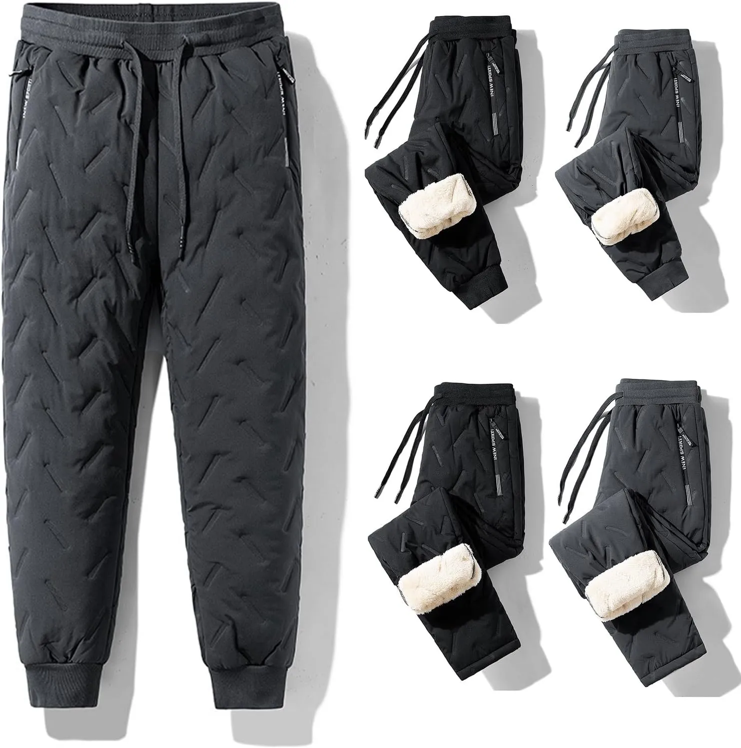 Julidostore Fleece Pants Unisex Fleece-Lined Waterproof Pants Winter Warm Fuzzy Joggers Sweatpants