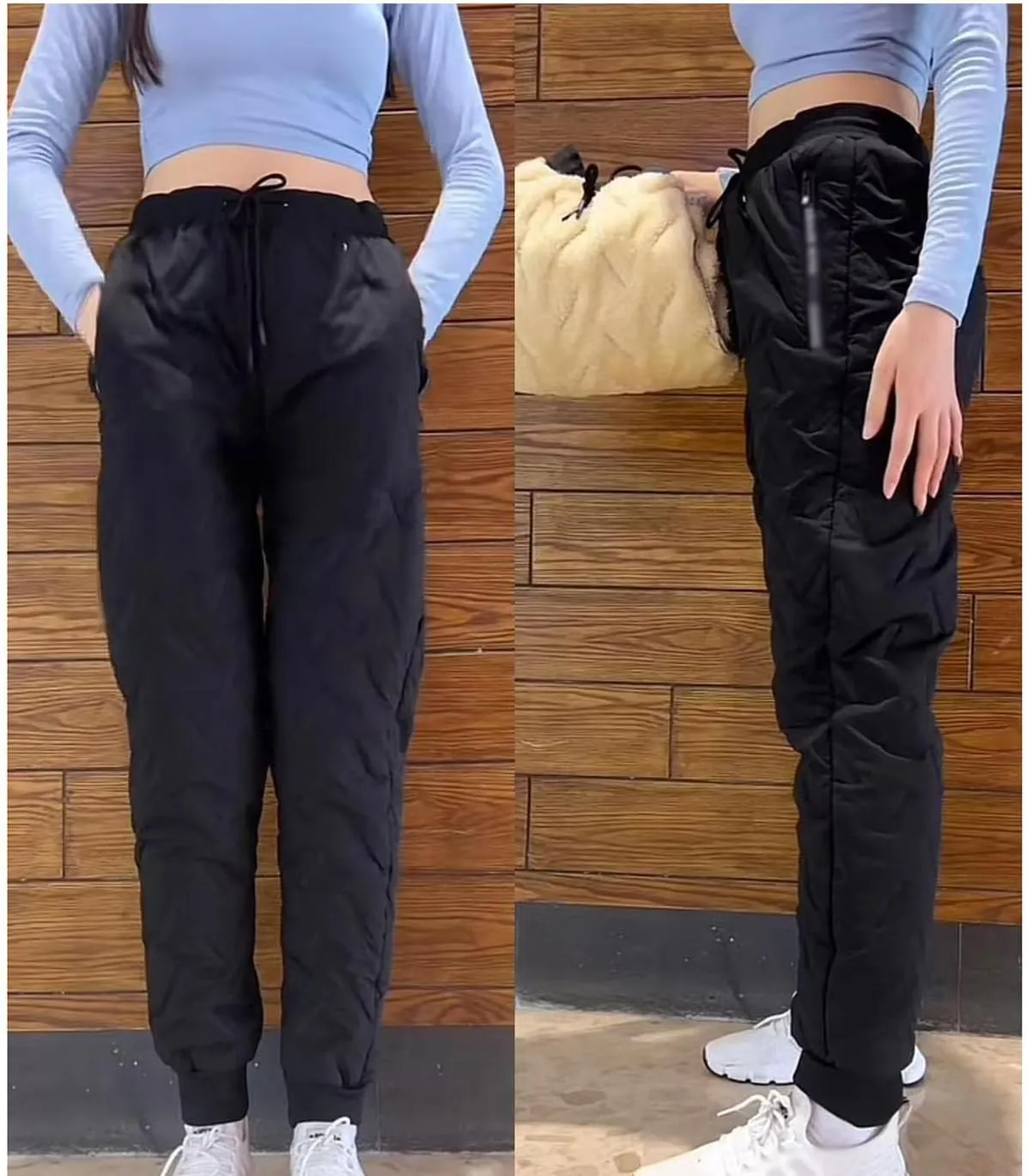 Julidostore Fleece Pants Unisex Fleece-Lined Waterproof Pants Winter Warm Fuzzy Joggers Sweatpants