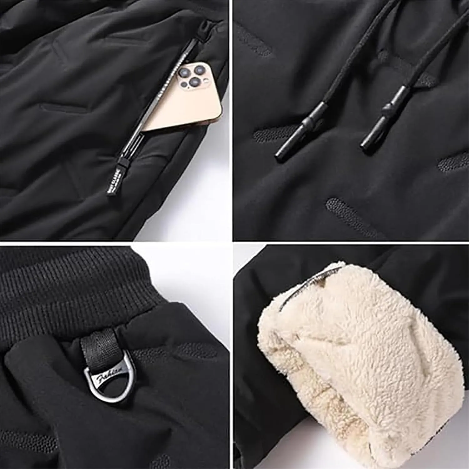 Julidostore Fleece Pants Unisex Fleece-Lined Waterproof Pants Winter Warm Fuzzy Joggers Sweatpants