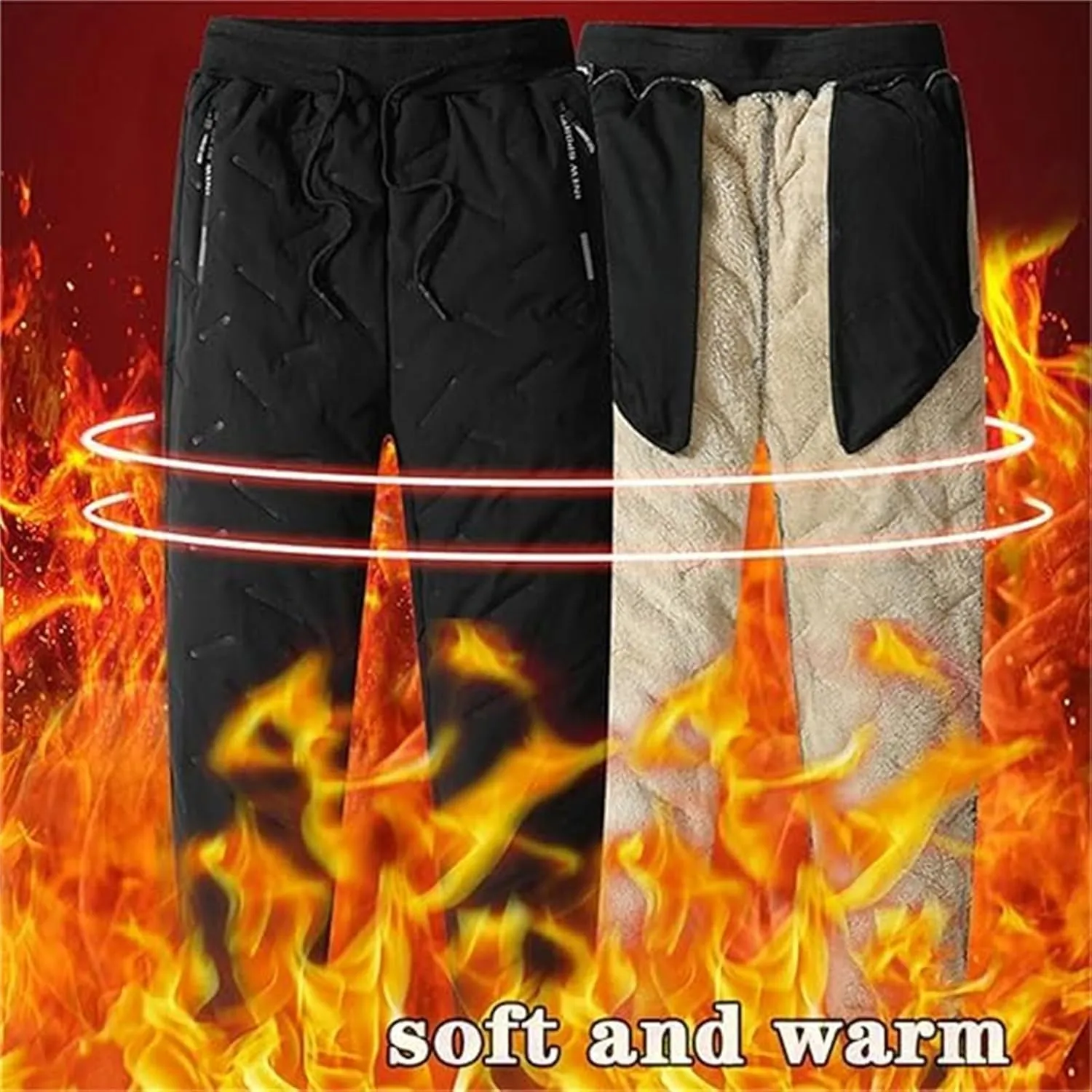 Julidostore Fleece Pants Unisex Fleece-Lined Waterproof Pants Winter Warm Fuzzy Joggers Sweatpants
