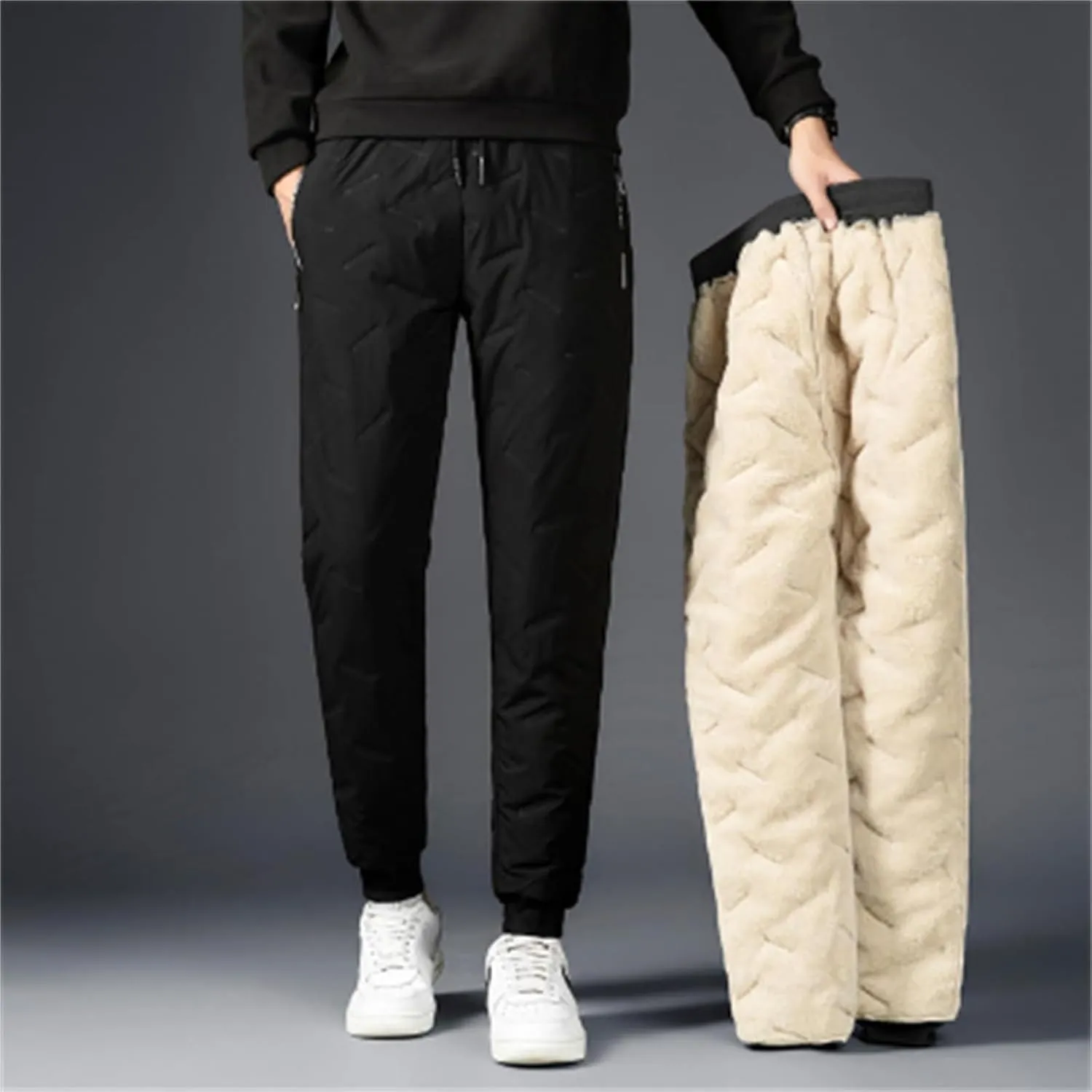 Julidostore Fleece Pants Unisex Fleece-Lined Waterproof Pants Winter Warm Fuzzy Joggers Sweatpants