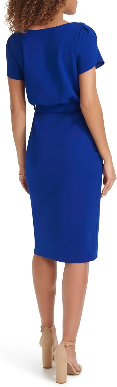 kensie Women's Short Sleeve Tie Waist Midi Dress