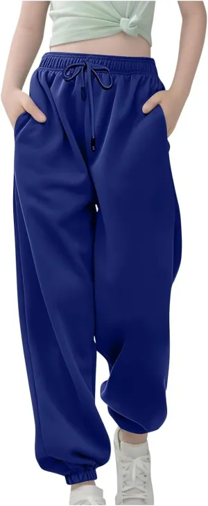 Kids Toddler Girls Joggers Solid Color Sweatpants Kids Cargo Loose High Waisted Elastic Pants with Pockets