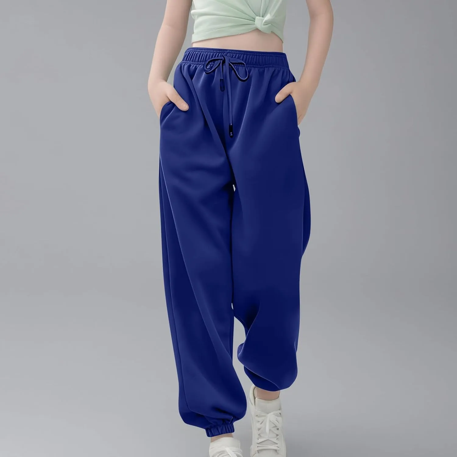 Kids Toddler Girls Joggers Solid Color Sweatpants Kids Cargo Loose High Waisted Elastic Pants with Pockets