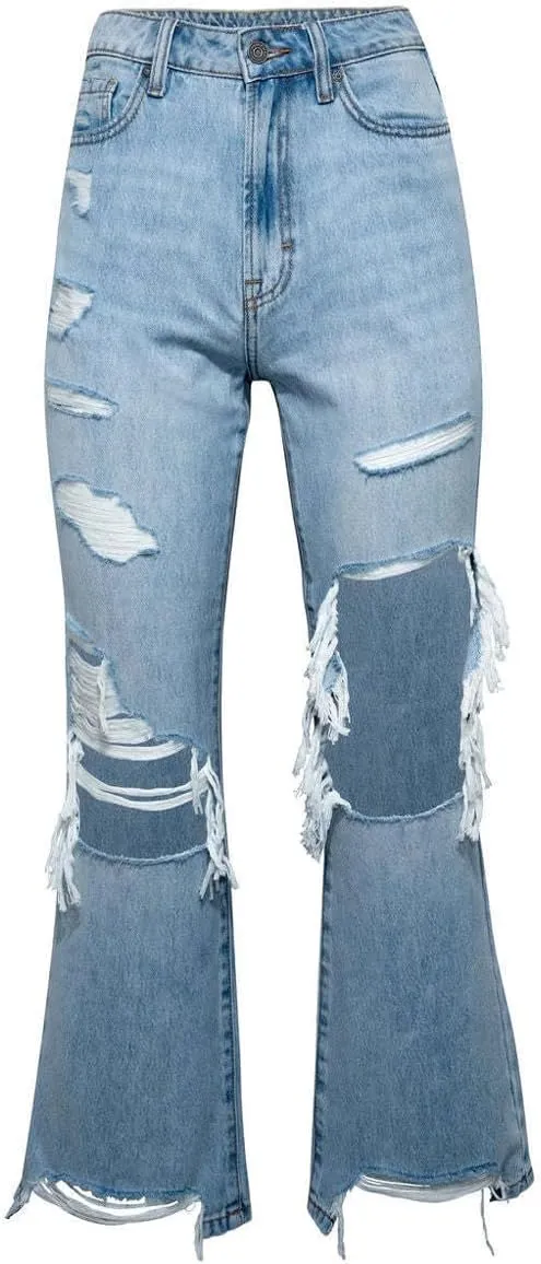 LAFOURAM Womens Ripped Jeans High Waisted Cropped Distressed Trendy Raw Stretch Demin Pants