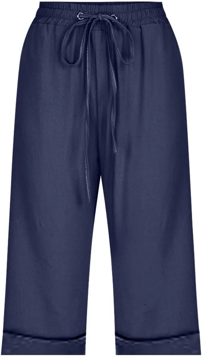 Linen Bermuda Shorts Women Knee Length Straight Leg Elastic Waist Harem Pants 2025 Beach Trousers Vacation Outfits