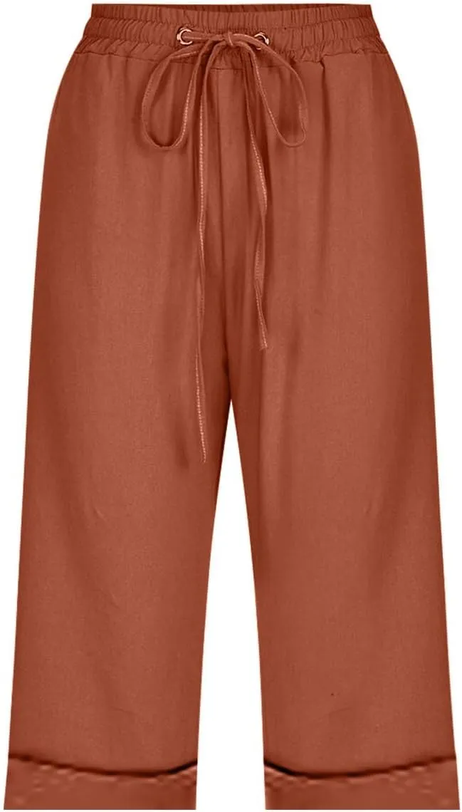 Linen Bermuda Shorts Women Knee Length Straight Leg Elastic Waist Harem Pants 2025 Beach Trousers Vacation Outfits