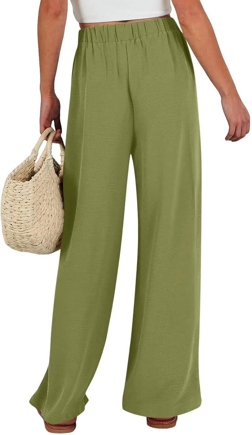 Linen Capri Pants Women Wide Leg Straight with Pocket Drawstrings Loose Casual Summer Vacation 2025