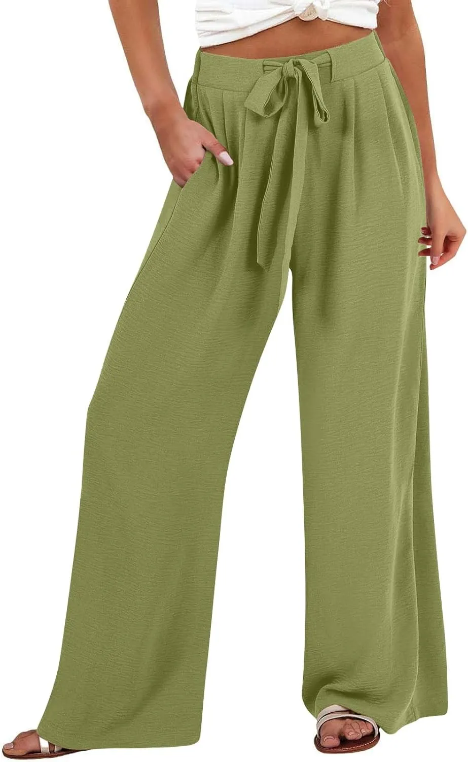 Linen Capri Pants Women Wide Leg Straight with Pocket Drawstrings Loose Casual Summer Vacation 2025