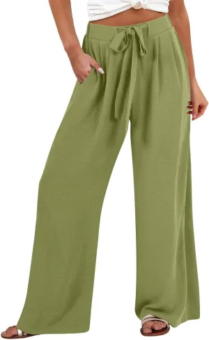 Linen Capri Pants Women Wide Leg Straight with Pocket Drawstrings Loose Casual Summer Vacation 2025