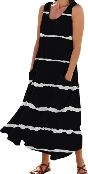 Linen Dress Women Summer Dresses for Women Plus Size Beach Dress Casual Sundresses Sexy Sleeveless Dress Flowy Midi