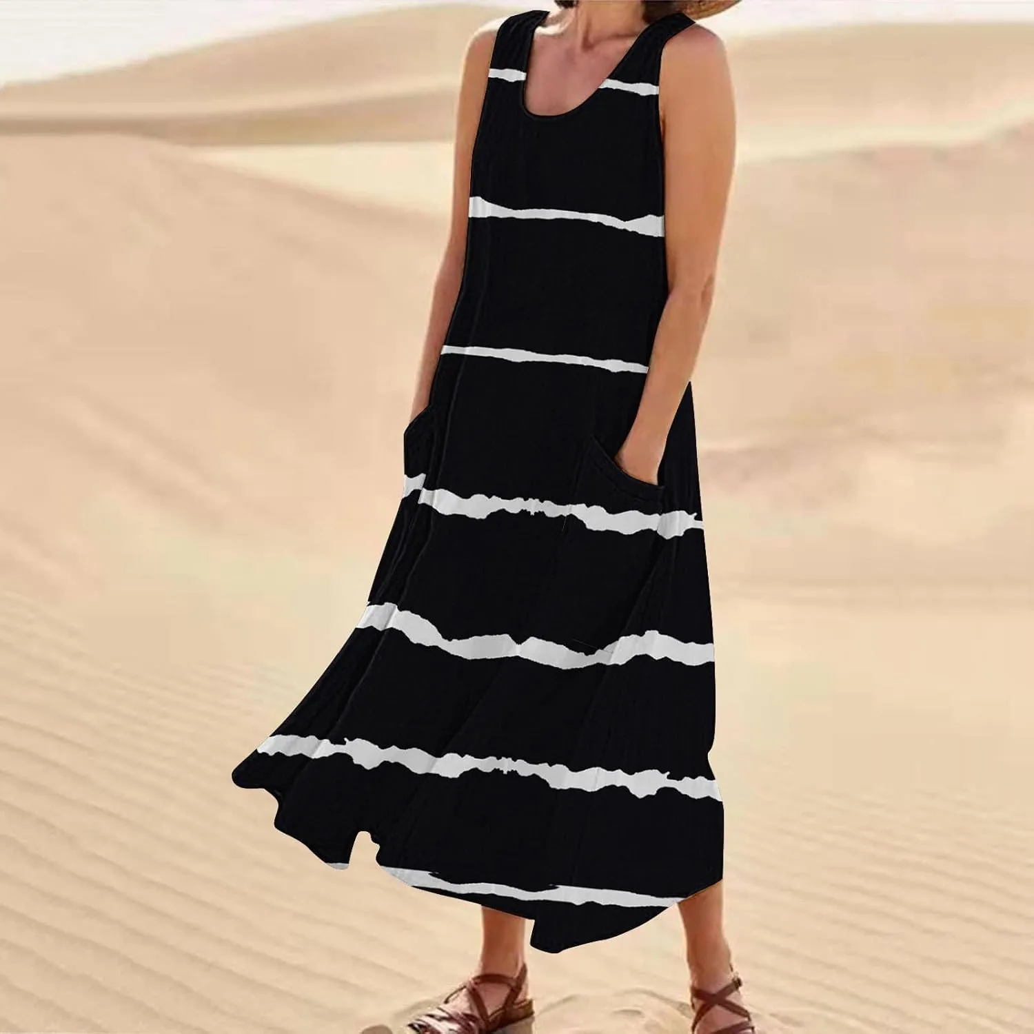 Linen Dress Women Summer Dresses for Women Plus Size Beach Dress Casual Sundresses Sexy Sleeveless Dress Flowy Midi