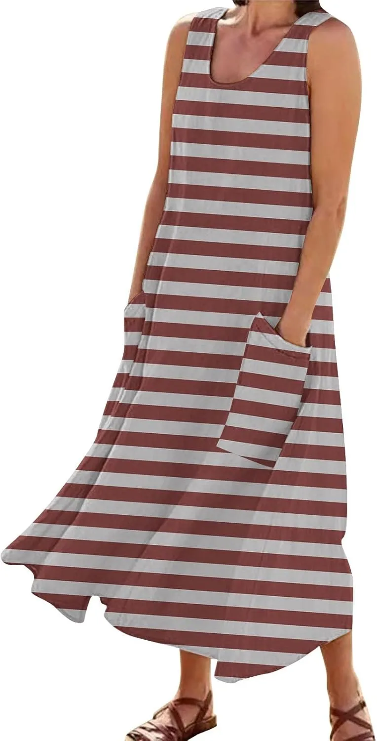Linen Dress Women Summer Dresses for Women Plus Size Beach Dress Casual Sundresses Sexy Sleeveless Dress Flowy Midi