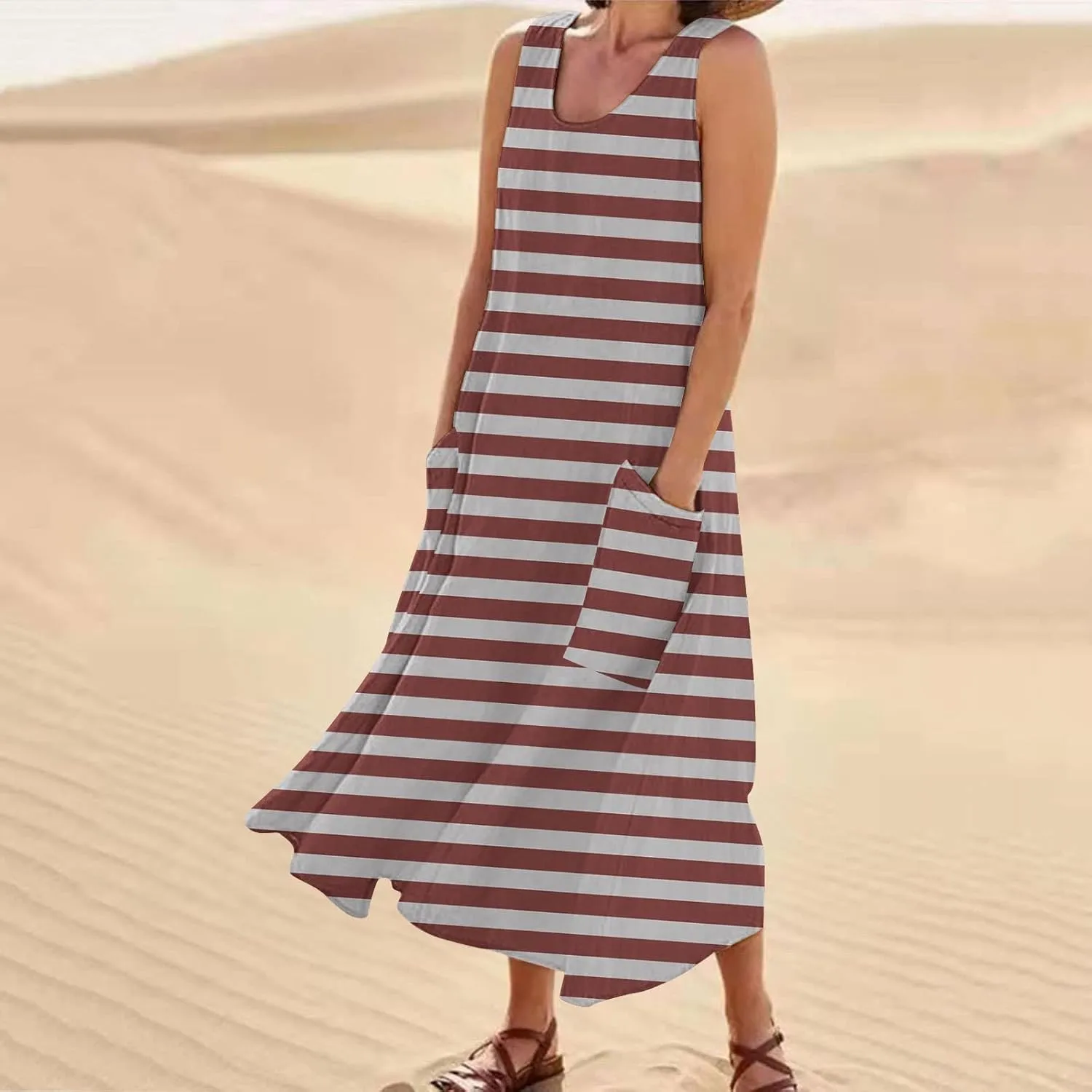 Linen Dress Women Summer Dresses for Women Plus Size Beach Dress Casual Sundresses Sexy Sleeveless Dress Flowy Midi