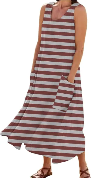 Linen Dress Women Summer Dresses for Women Plus Size Beach Dress Casual Sundresses Sexy Sleeveless Dress Flowy Midi