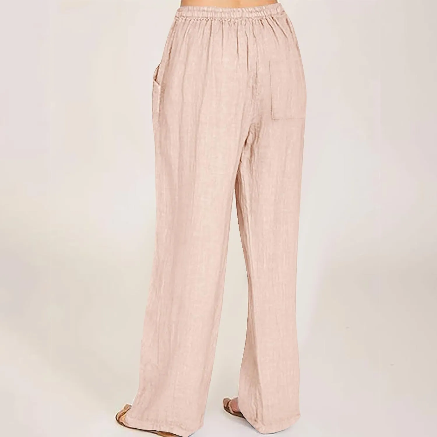 Linen Pants for Women Summer Wide Leg Casual Beach Trousers High Waisted Drawstring Palazzo Lounge Pants with Pockets