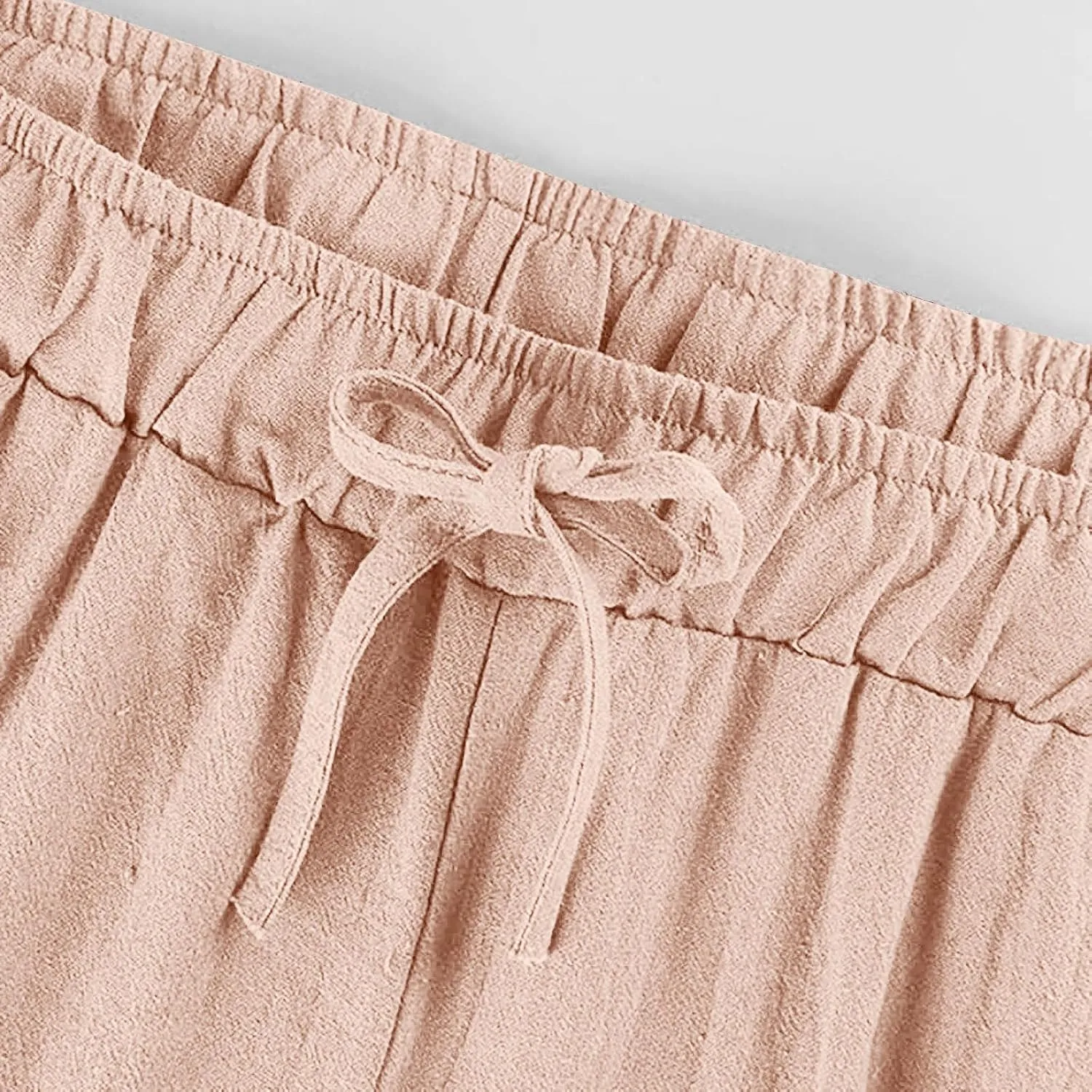Linen Pants for Women Summer Wide Leg Casual Beach Trousers High Waisted Drawstring Palazzo Lounge Pants with Pockets