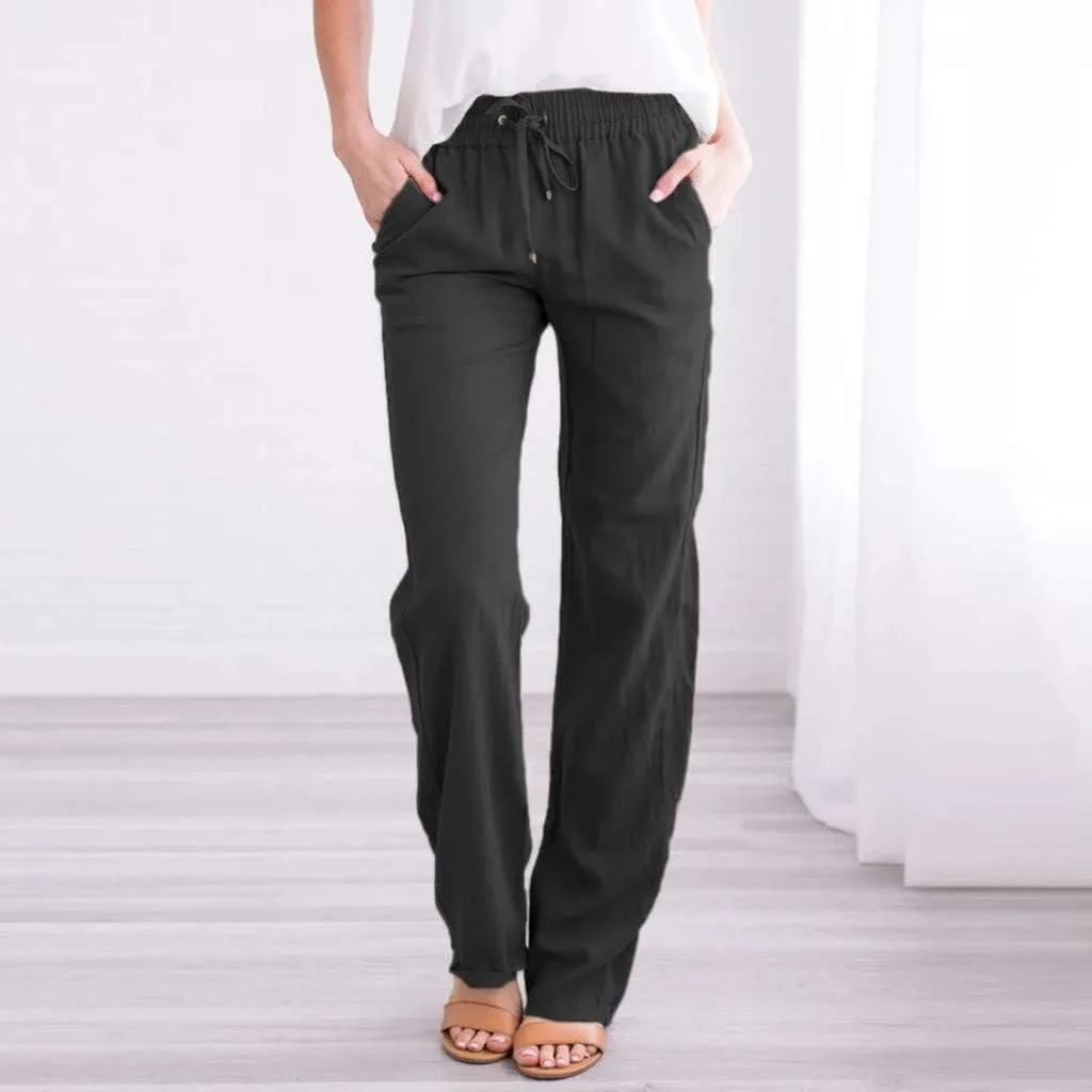 Linen Pants Women Long Linen Pants for Women White Linen Pants Women Wide Leg Pants Woman Elastic Drastring Trousers