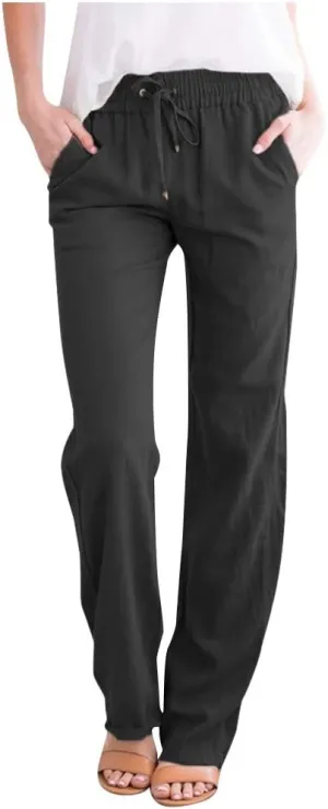 Linen Pants Women Long Linen Pants for Women White Linen Pants Women Wide Leg Pants Woman Elastic Drastring Trousers