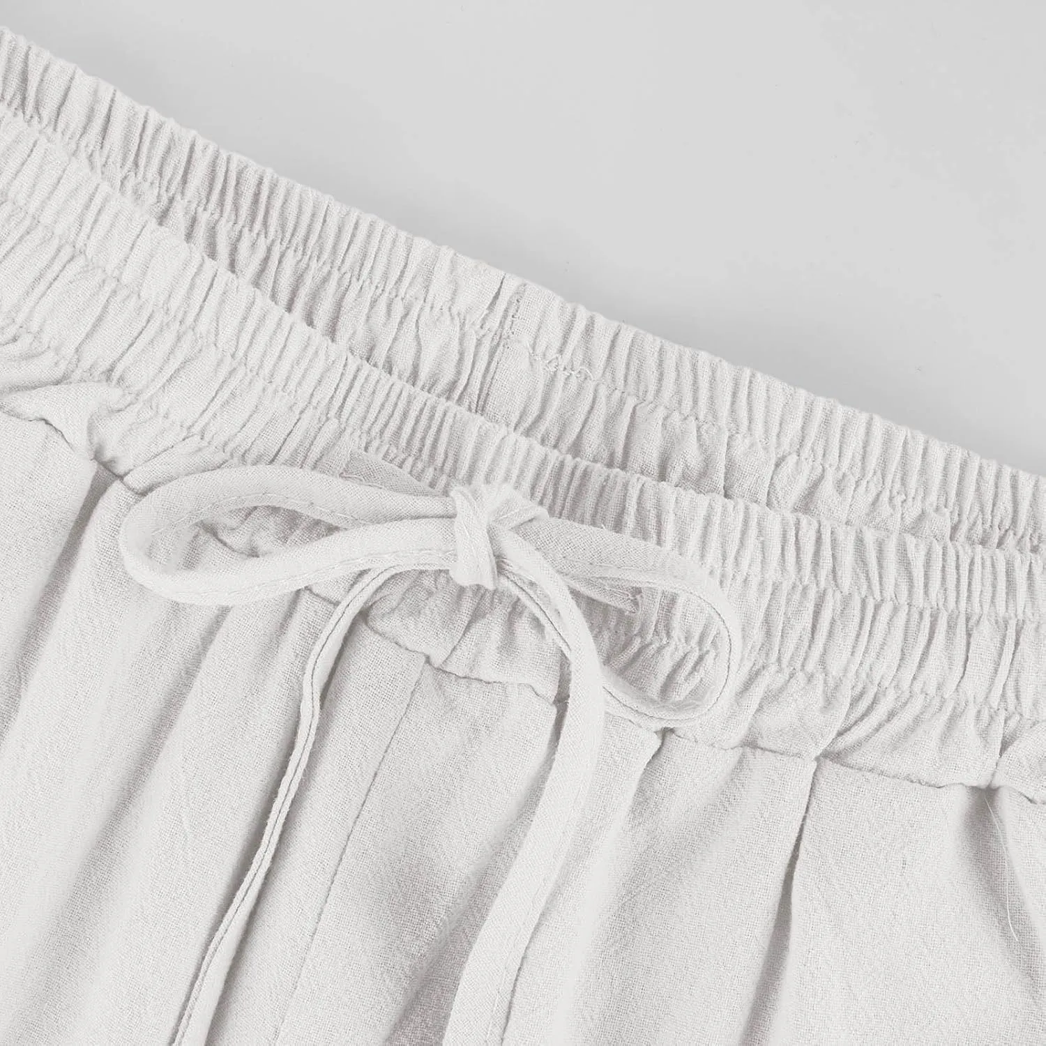 Linen Shorts for Women Summer Drawstring Waisted Knee Length Bermuda Shorts Casual Loose Beach Shorts with Pockets