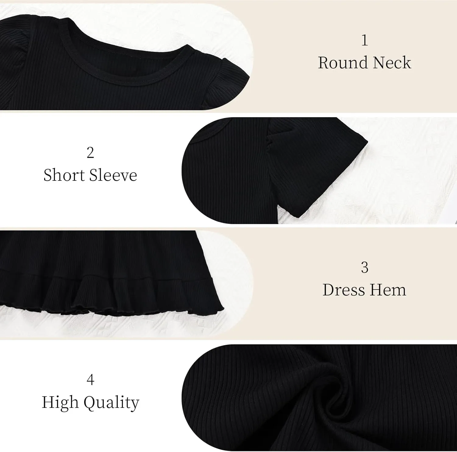 Little Girl Summer Dress Girls Puff Short Sleeve Ruffle Dress Solid Color A-Line Dresses 3-8 Years