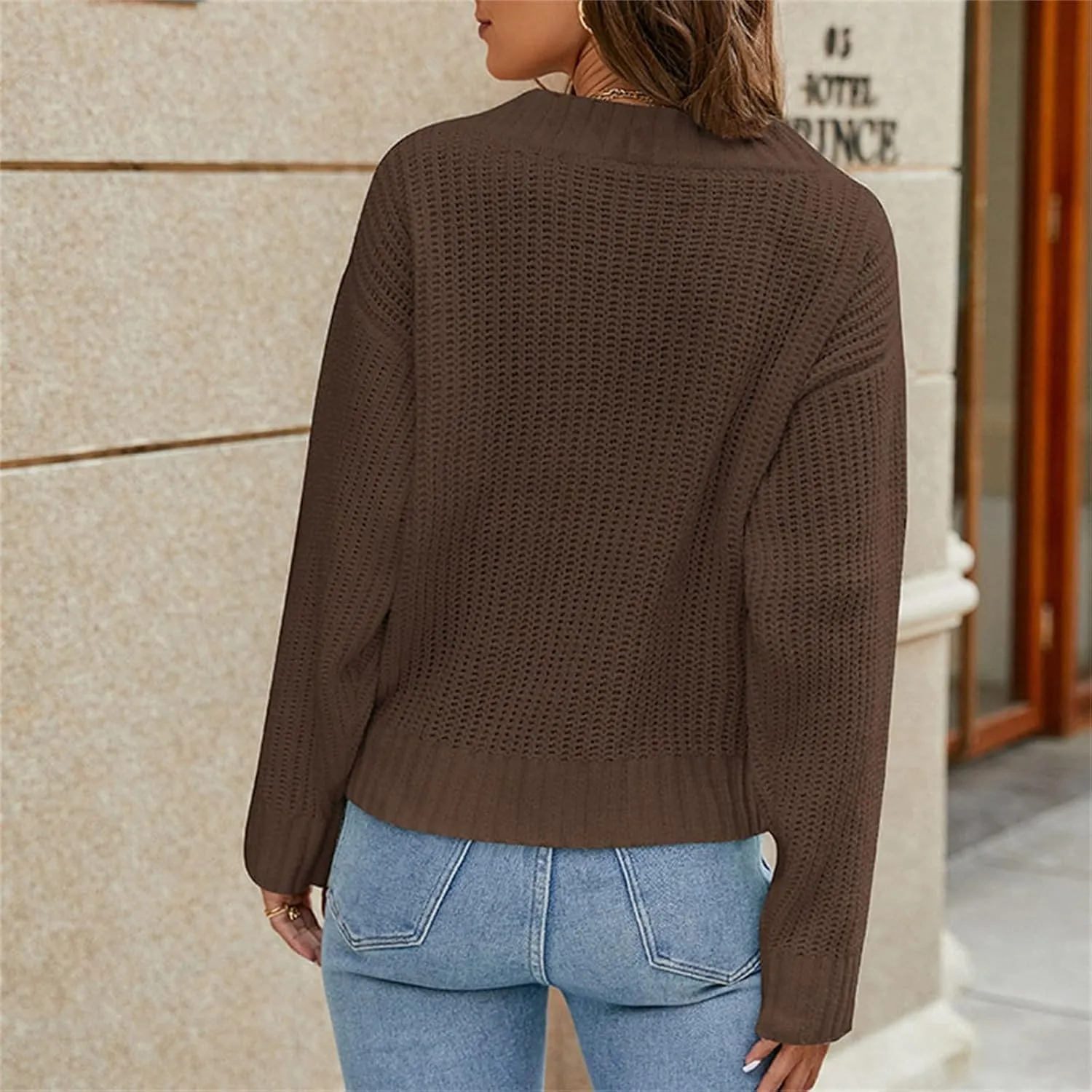 Long Sleeve Sweaters for Women Fashion Wrap V Neck Chunky Knit Sweater Tops Fall 2024 Outfits Loose Jumper Pullover