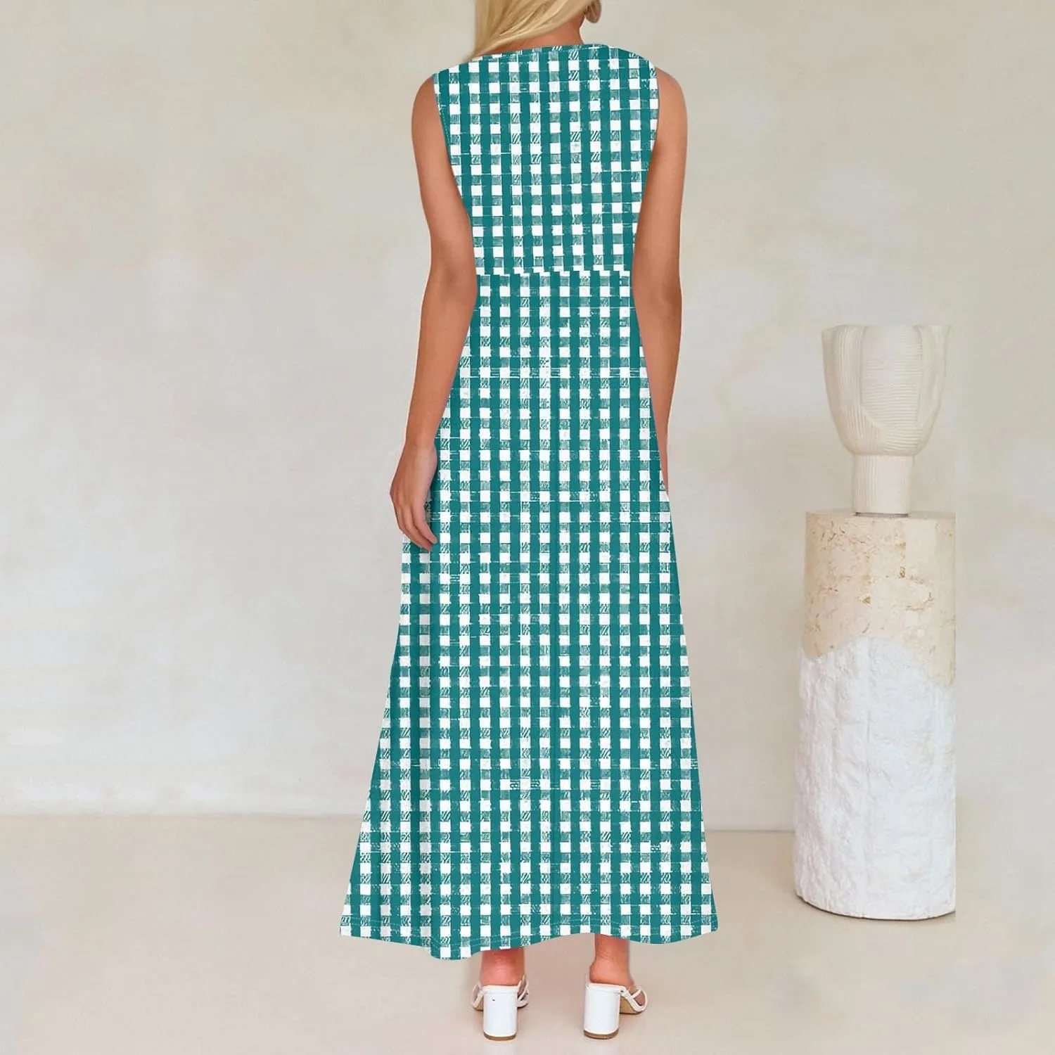 Maxi Floral Dresses for Women 2025 Vacation Sleeveless V Neck Sundress A Line Dresses Ruffle Flowy Swing Frocks