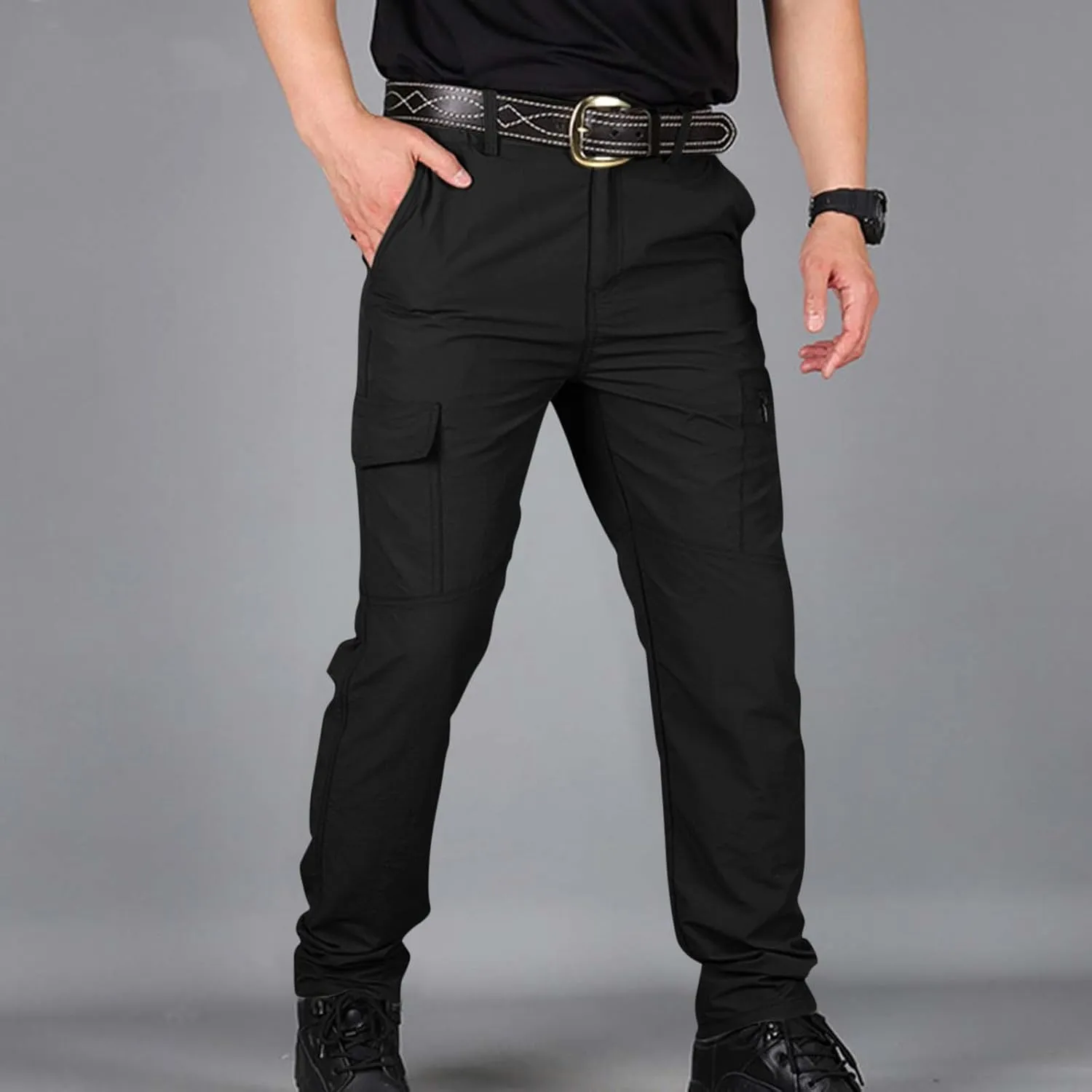 Mencomfy Cargo Pants, Baggy Pants Men Y2K Tactic Work Hiking Water Resistant Ripstop Flex Relaxed Fit Trousers