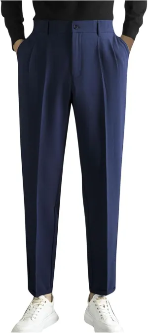 Mens Casual Business Pants Stylish Elastic Waist Classic Fit Straight Leg Dress Pant Lightweight Trousers with Pocket