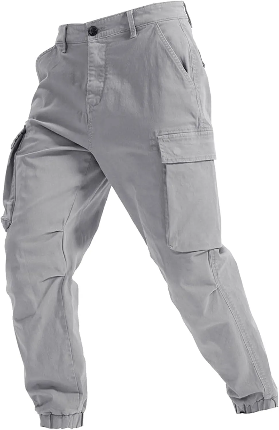 Men's Casual Cotton Mid-Waist Zip Cargo Pants Relaxed Fit Solid Cargo Trousers with Multi-Pocket