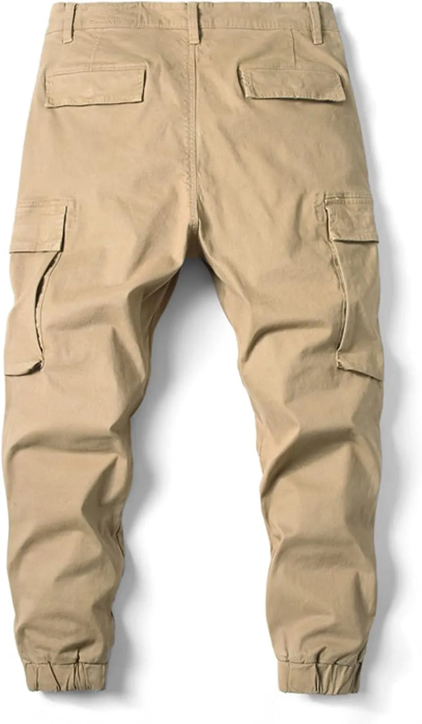 Men's Casual Cotton Mid-Waist Zip Cargo Pants Relaxed Fit Solid Cargo Trousers with Multi-Pocket