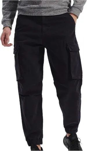 Men's Casual Cotton Mid-Waist Zip Cargo Pants Relaxed Fit Solid Cargo Trousers with Multi-Pocket