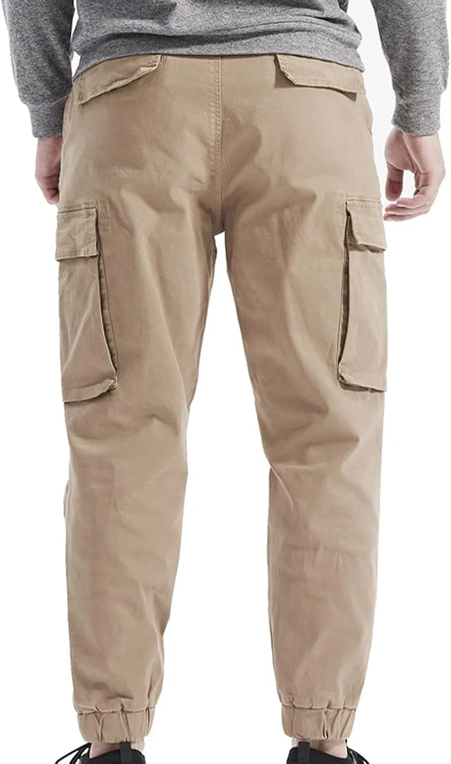 Men's Casual Cotton Mid-Waist Zip Cargo Pants Relaxed Fit Solid Cargo Trousers with Multi-Pocket